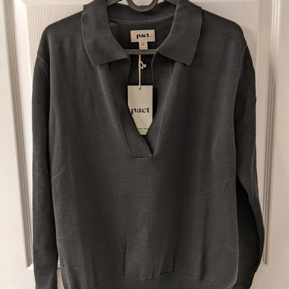 Pact Women's Black Classic Polo Sweater M